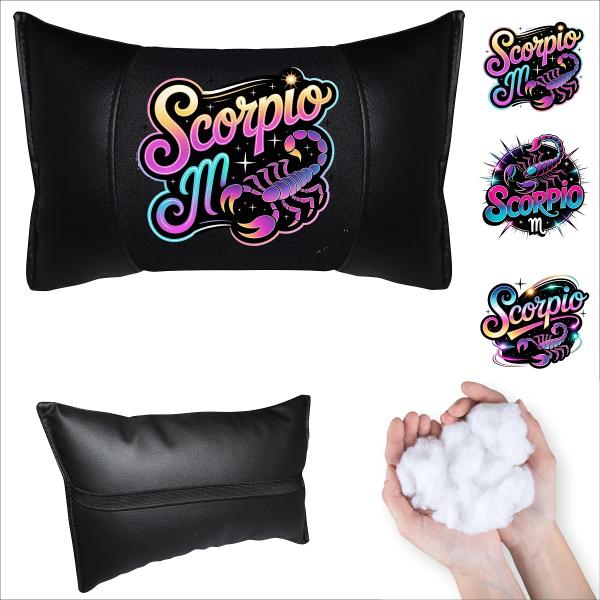 SCORPIO - 1 Paar Auto Nackenkissen 20x30cm Nackenpolster mit Druck Astrologie ZODIAC STERNZEICHEN HOROSCOPE